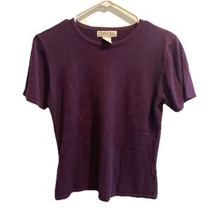 Vtg Cherokee Cardigan Sweater Set Short Sleeve Maroon Purple Small Womens Cotton